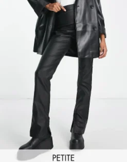 Stradivarius Petite Coated Flare Jean With Split Hem Detail In