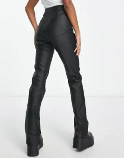 Stradivarius Petite Coated Flare Jean With Split Hem Detail In