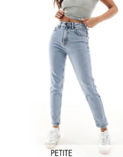 Stradivarius Petite Slim Mom Jean With Stretch In Washed