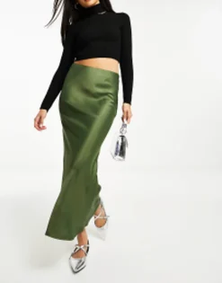Stradivarius Satin Midi Slip Skirt In