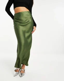Stradivarius Satin Midi Slip Skirt In