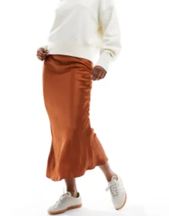 Stradivarius Satin Midi Slip Skirt In