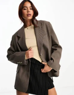 Stradivarius Str Oversized Blazer In Check Print