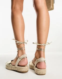 Stradivarius Strap Detail Espadrilles In Metallic