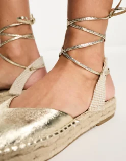 Stradivarius Strap Detail Espadrilles In Metallic