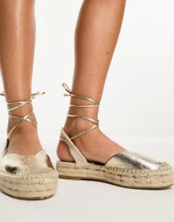 Stradivarius Strap Detail Espadrilles In Metallic