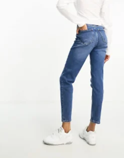Stradivarius Tall Slim Mom Jean With Stretch In Authentic Blue