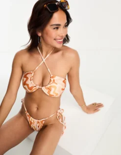 Swim Society Sasha Tie Side Bikini In Orange Swirl