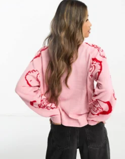 Threadbare Christmas High Neck Jumper In Pink