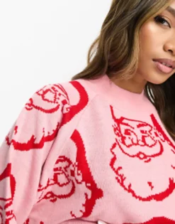 Threadbare Christmas High Neck Jumper In Pink