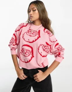 Threadbare Christmas High Neck Jumper In Pink