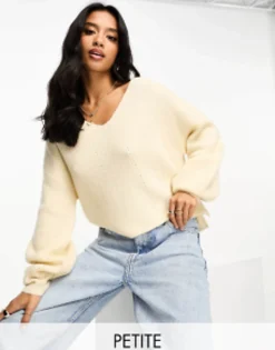 Threadbare Petite Fluffy V Neck Slouchy Jumper In
