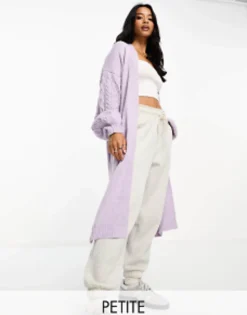 Threadbare Petite Garnet Cable Knit Longline Cardigan In