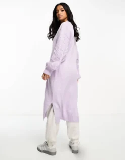 Threadbare Petite Garnet Cable Knit Longline Cardigan In
