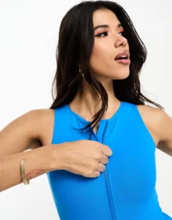 Threadbare Sporty Swimsuit With Zip Front In