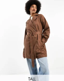 Threadbare Tall Lou Short Belted Trench Coat In