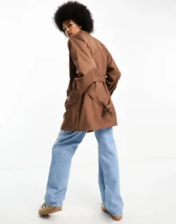 Threadbare Tall Lou Short Belted Trench Coat In