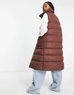 Threadbare Tall Reflex Oversized Longline Padded Gilet With Pockets In Brown