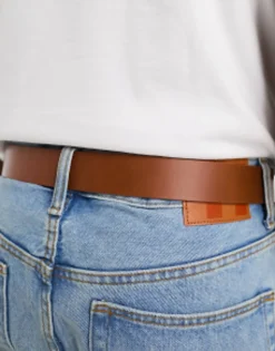 Tommy Hilfiger Tan Flag Logo Belt In Tan