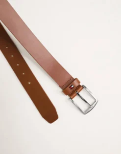 Tommy Hilfiger Tan Flag Logo Belt In Tan