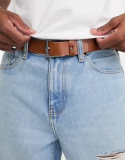 Tommy Hilfiger Tan Flag Logo Belt In Tan