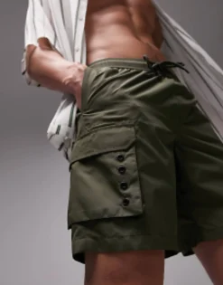 Topman Skinny Cargo Swim Shorts In