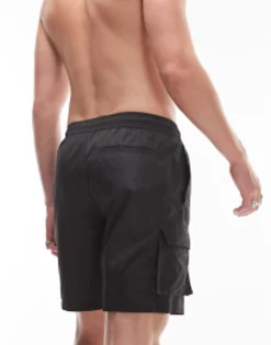 Topman Skinny Cargo Swim Shorts In