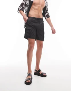 Topman Skinny Cargo Swim Shorts In