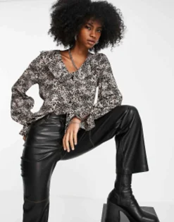 Topshop Animal Print Shirt In