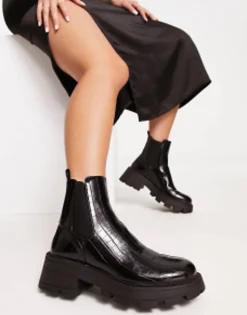 Topshop Bella Chunky Chelsea Boot In Croc