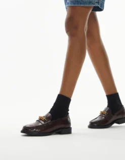Topshop Clara Leather Flat Loafer With Chain In