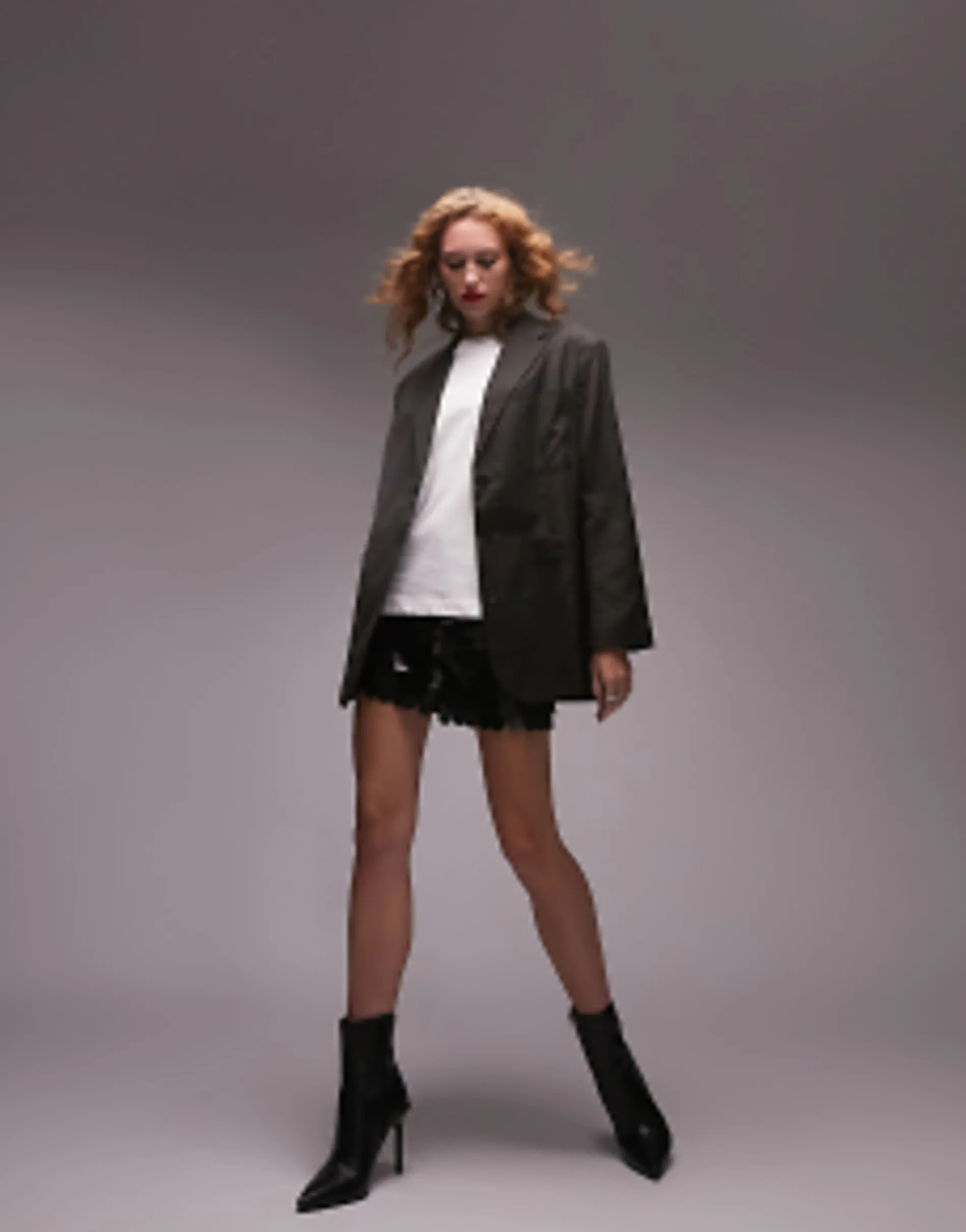 Topshop Co-Ord Oversized Mensy Crosshatch Jacket In