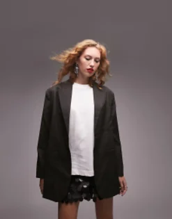Topshop Co-Ord Oversized Mensy Crosshatch Jacket In