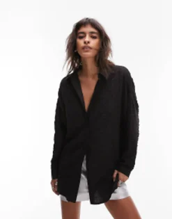 Topshop Crinkle Oversized Shirt In