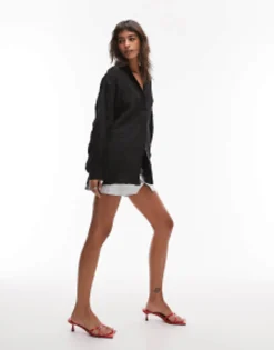 Topshop Crinkle Oversized Shirt In