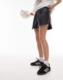 Topshop Faux Leather Runner Short In