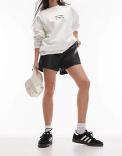 Topshop Faux Leather Runner Short In