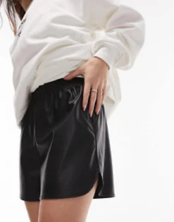 Topshop Faux Leather Runner Short In