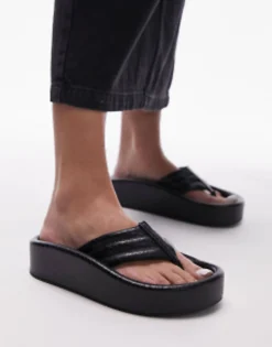 Topshop Gigi Toepost Sunken Footbed Sandal In Lizard