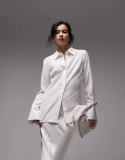 Topshop Panelled Crinkle Shirt In