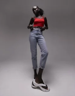 Topshop Petite Comfort Stretch Mom Jeans In