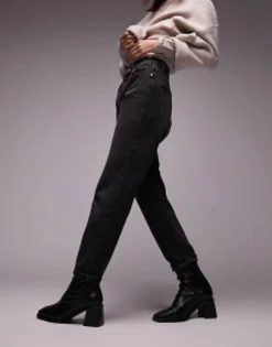 Topshop Petite Mom Jean In Washed