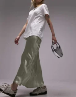 Topshop Petite Satin Bias Maxi Skirt In