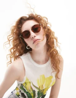 Topshop Plastic Round Sunglasses In Tort