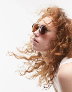 Topshop Plastic Round Sunglasses In Tort