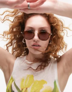 Topshop Plastic Round Sunglasses In Tort