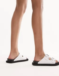 Topshop Prince Leather Flat Sandal With Buckles In