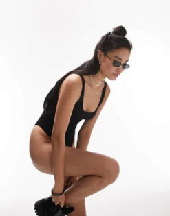 Topshop Rib Scoop Back Swimsuit In