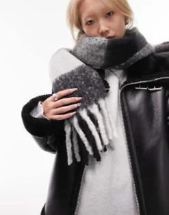 Topshop Scarlett Blanket Check Scarf In Black And Grey