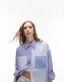 Topshop Stripe Mix And Match Shirt In